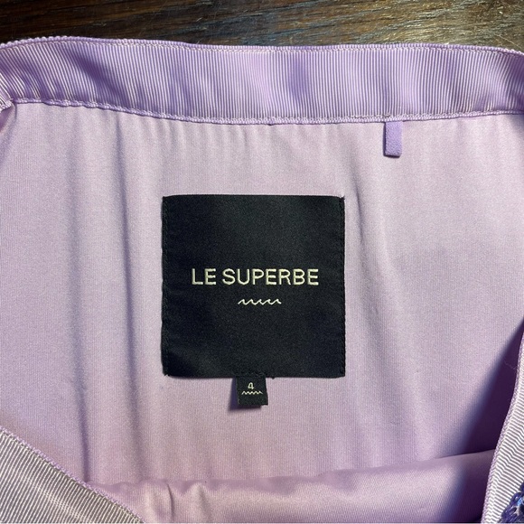 LE SUPERBE Tiny Dancer Lilac Sequin Chiffon Hem Lined Midi Skirt Zip Sz 4 - Picture 4 of 9